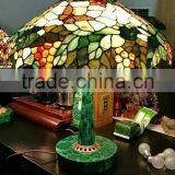 European Baroque Style Hand Made Tiffany Stainned Glass Table Lamp With Malachite Stand thumbnail-2