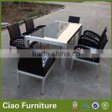 7pc Patio Dining Set Rattan Arm Chairs and Glass Top Table thumbnail-1