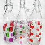 Hand Painted Pattern Recycled Cylinder Glass Bottle With Swing Top Lid thumbnail-1