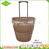 Customized Hand woven wicker trolley small wicker shopping basket with wheel