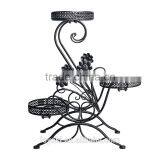 3-Tiered Scroll Decorative Metal Garden Patio Standing Plant Flower Pot Rack Display Shelf Holds Wrought Iron Flower Stand thumbnail-2