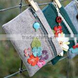 China Supplier Polyester Cell Phone Pouch Dollars Purse Cotton Fabric Funky Mobile Phone Case With Handstitched Flower Zipper thumbnail-1