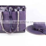 2017 floppy sun paper straw hat and bag set with PU trim