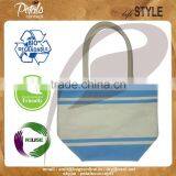Cool Blue Stripe Print Canvas Tote Bag With Padded Rope Handle , PU Label Branding Bag thumbnail-5