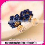 2016 New Arrived Crystal Rose Flowers Stud Earring Colors Wholesale Double Side Flower Design Stud thumbnail-1