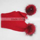 Myfur Children Knitted Ribbed Scarf With 2 Big Size Matched Color Raccoon Fur Pom Pom thumbnail-5