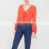 2017 Newest Style Factory Directly Produce Flowy Fluted Hem Button Front Blouse thumbnail-5