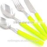 Plastic Handle Yellow Knife Fork Spoon 4 Piece Set Tableware/mtf Fork Knife Set Cultery /fancy Dining Tableware