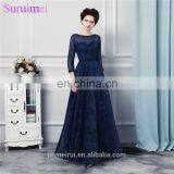 Navy Blue Long Bridesmaid Dresses High Quality Lace Floor Length 3/4 Long Sleeves Sheer Illussion Corset Brides Maid Vestidos De thumbnail-1