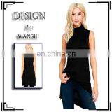 Latest Women Clothing Sleeveless Lady Blouse & Top Fashion Turtleneck Tunic Top