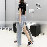 TWOTWINSTYLE Skirt For Women Casual Tassel Asymmetrical Denim High Waist Split Hit Color Irregular thumbnail-3