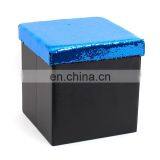 Wholesale Sequins Modern Simple Fabric Living Storage Ottoman Box Faux Leather Ottoman thumbnail-2