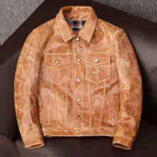 2021NEW FASHION WASHED MEN'S GENUINE COWSKIN LEATHER JACKET FACTORY HOT SALE thumbnail-2