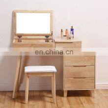 Modern Nordic Solid Oak Wood Dressing Table With Mirror and Stool