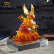 Chinese Horoscope Zodiac Fengshui Lucky Home Office Decor Gift Glass Crystal Rabbit thumbnail-5