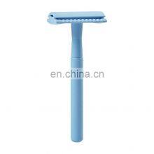 ECO-Friendly Customized Logo Blue Double Edge Metal Safty Blade Womens Safety Shave Razor thumbnail-5