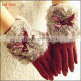 Hot Selling Ladies Lovely Woolen Gloves With Fur Cuff thumbnail-1