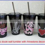 BPA Free Acrylic Double Wall 16 oz Tumblers With Straw and LED Light FDA Standard PVC or Rhinestone Decoration Mugs thumbnail-2