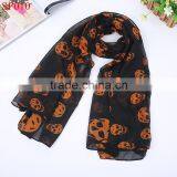 SF006 Black Classic Style Skull With Crown Pattern Series Chiffon Shawls Silk Shawls thumbnail-5