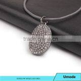 Oval Dragon Egg Leather Pendant Necklace, Gunblack Full Crystal Necklace thumbnail-1