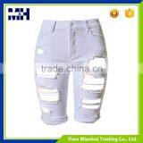 Personality Hole Fashion Street Snap Slim Big Yards of White Jeans Shorts thumbnail-4