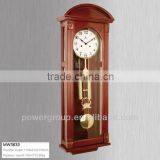 Wooden Case Wall Clocks With Gold Pendulum Brown Color White Dial CE/FCC/ISO Standrad MW3633 thumbnail-1