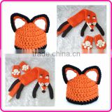2015 new design wholesale crochet the fox pattern baby hat scarf mitten sets