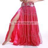 Brisk Net Fabric and Satin Belly Dance Skirt Split on Both Lateral , White Belly Dancing Skirt thumbnail-2