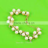 Fashion Womens Gold Plated Crystal Pearls Sweet Cuff Charm Bracelet Jewelry Gift thumbnail-2