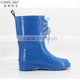 2016 New Design Women Rubber Rain Boot Pure Bule Ground With Shoelace