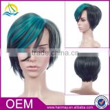 Low price good quality bobo design synthetic hair monofilament short green ombre wig