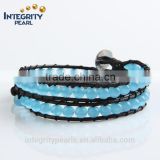 6mm natural light blue opal multi strand leather bracelet, weave bracelet with beads, bracelet friendship