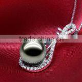 Beautiful Chinese Lute Shape Tahiti AAAA Top Qualtity Round Black 10-11mm 925 Silver Sea Pearl Pendant thumbnail-3