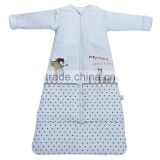 Children's 100% cotton baby sleeping bag detachable sleeve and detachable cotton fillings quilt for four seasons blue color