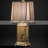 Vintage Wooden Desk Lamp With Hand Painting, Imitated Candle Holder Desk Lamp With Shade, Wood Carved Decorative Center Piece thumbnail-5