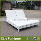 White Rattan Couple Sun Lounger With Cushion thumbnail-1