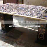 Recangular Shape White Marble Inlay Dining Table Top thumbnail-1