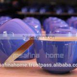 Round Footed Purple Lacquer Bamboo Salad Bowl thumbnail-1