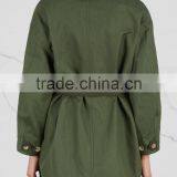 Wholesale Ladies Apparel Dropped Shoulders Army Green Cotton and Linen Blend Coat(DQE0359C) thumbnail-2