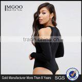 High Neck And Cold Shoulder Bodysuit Plain Black Spandex Tight Bodysuit Women Wholesale Price thumbnail-1