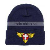 Navy Stitching Knitted Custom Acrylic Beanie With Logo Embroidery thumbnail-3