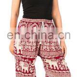 Elephant Paisley - Aladdin Drawstring Trousers Hippie Festival Boho Trouser Pants thumbnail-1