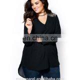 Casual Blouse For Fat Woman Fashion Design Long Sleeve Beaded Lady Blouse thumbnail-2