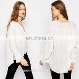 Wholesale Lace Up Folk Fashion White Long Sleeve Blouse for Women thumbnail-1