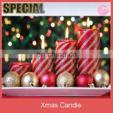 Red color gold glitter printing Christmas pillar candle