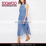 Chiffon High Neckline Slim Waist Leg Splits Back Button Midi Dress For Women thumbnail-1