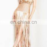 Amigo 2017 New Style Selena Foil Draped Bandage Dress Tassel Backless Bandage Gown Maxi Dress thumbnail-3