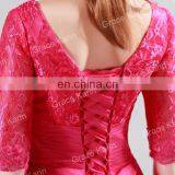 2015 Grace Karin Knee-Length Lace Mother of Bride Dress With Middle Sleeve Women's Black and Red V-Neck CL4363-2# thumbnail-3