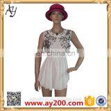 2016 Short Sleeve Design Floral Printed Style Chiffon Long Shirt White Colors Shirts for Womem thumbnail-2