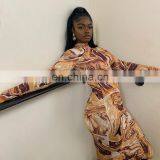 LAITE D2202 Autumn&winter Fashion Bodycon Printed Women Causal Dresses Ladies Pleated Printed Dresses thumbnail-5